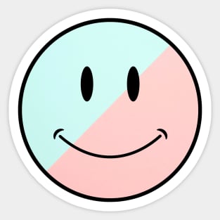 pink and blue split classic Smiley Face Black Outline Sticker